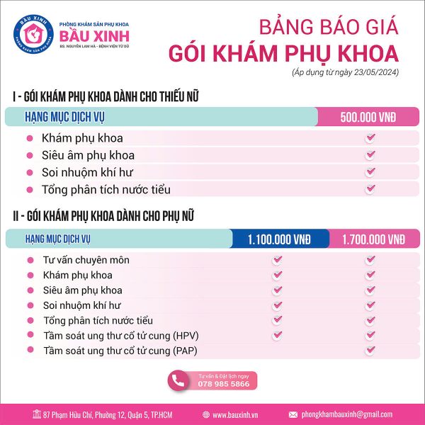 Chi tiết về gói khám phụ khoa tại Bầu Xinh